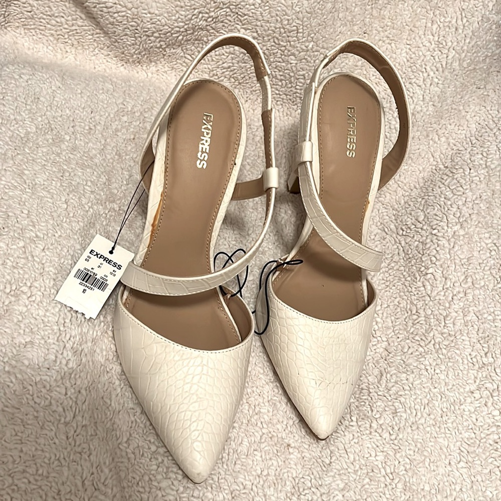 Express- white snake skin print heels